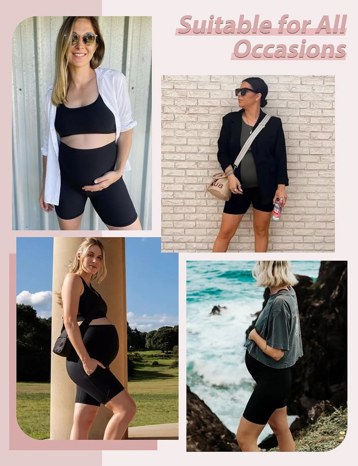 CTHH 4 Pack Maternity Shorts Over Belly with Pockets - 8" Pregnancy Biker Shorts Workout Yoga Pregnant Pants for Women