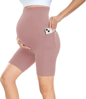 CTHH 4 Pack Maternity Shorts Over Belly with Pockets - 8" Pregnancy Biker Shorts Workout Yoga Pregnant Pants for Women