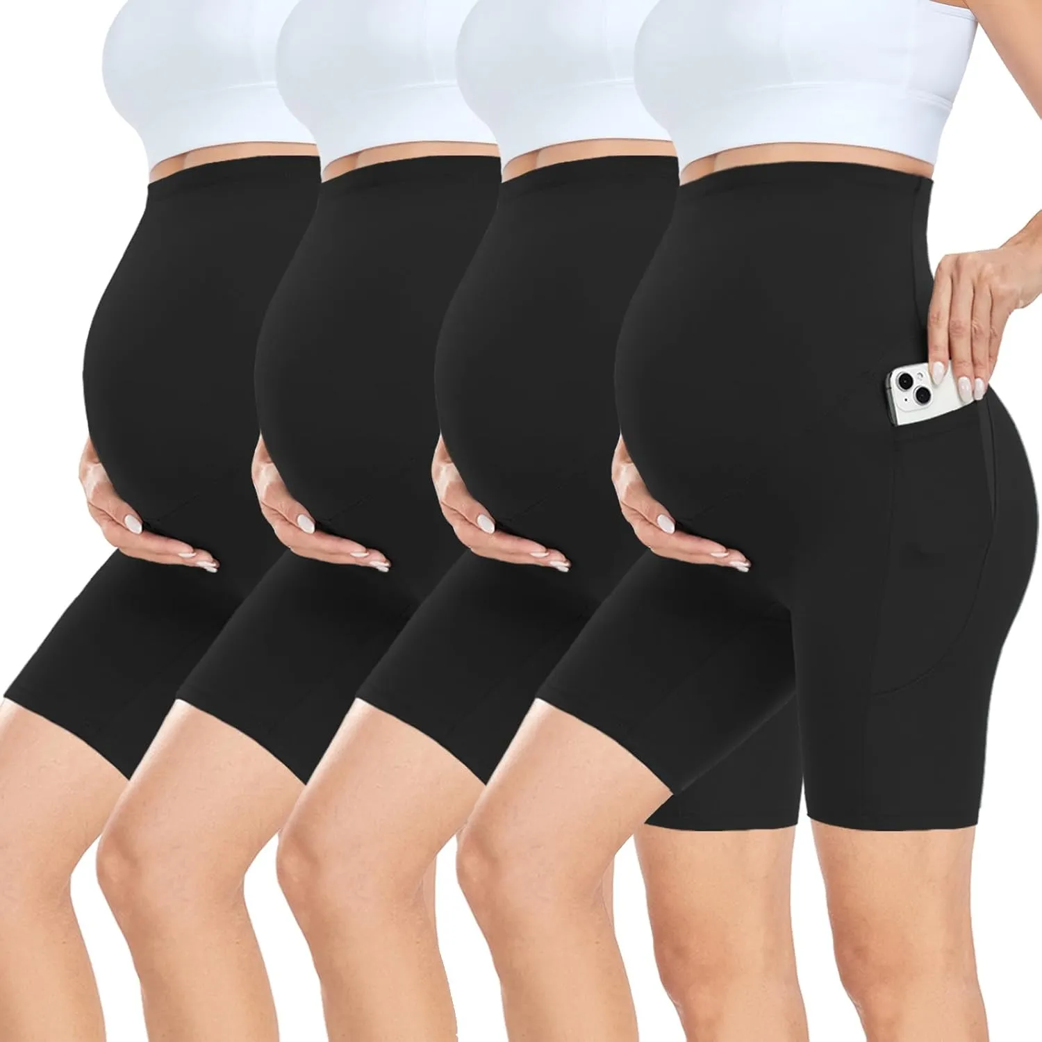 CTHH 4 Pack Maternity Shorts Over Belly with Pockets - 8" Pregnancy Biker Shorts Workout Yoga Pregnant Pants for Women