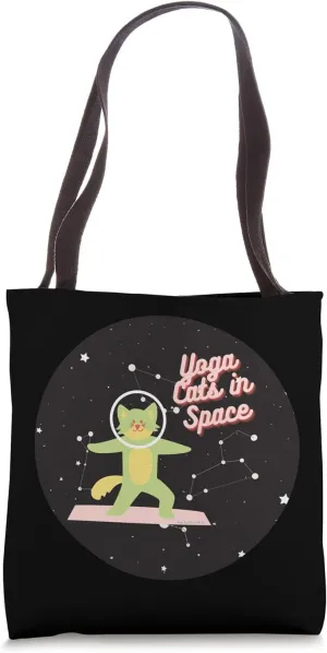 Cute Yoga Cats in Space Funny Design for Yoga and Cat Lovers Tote Bag
