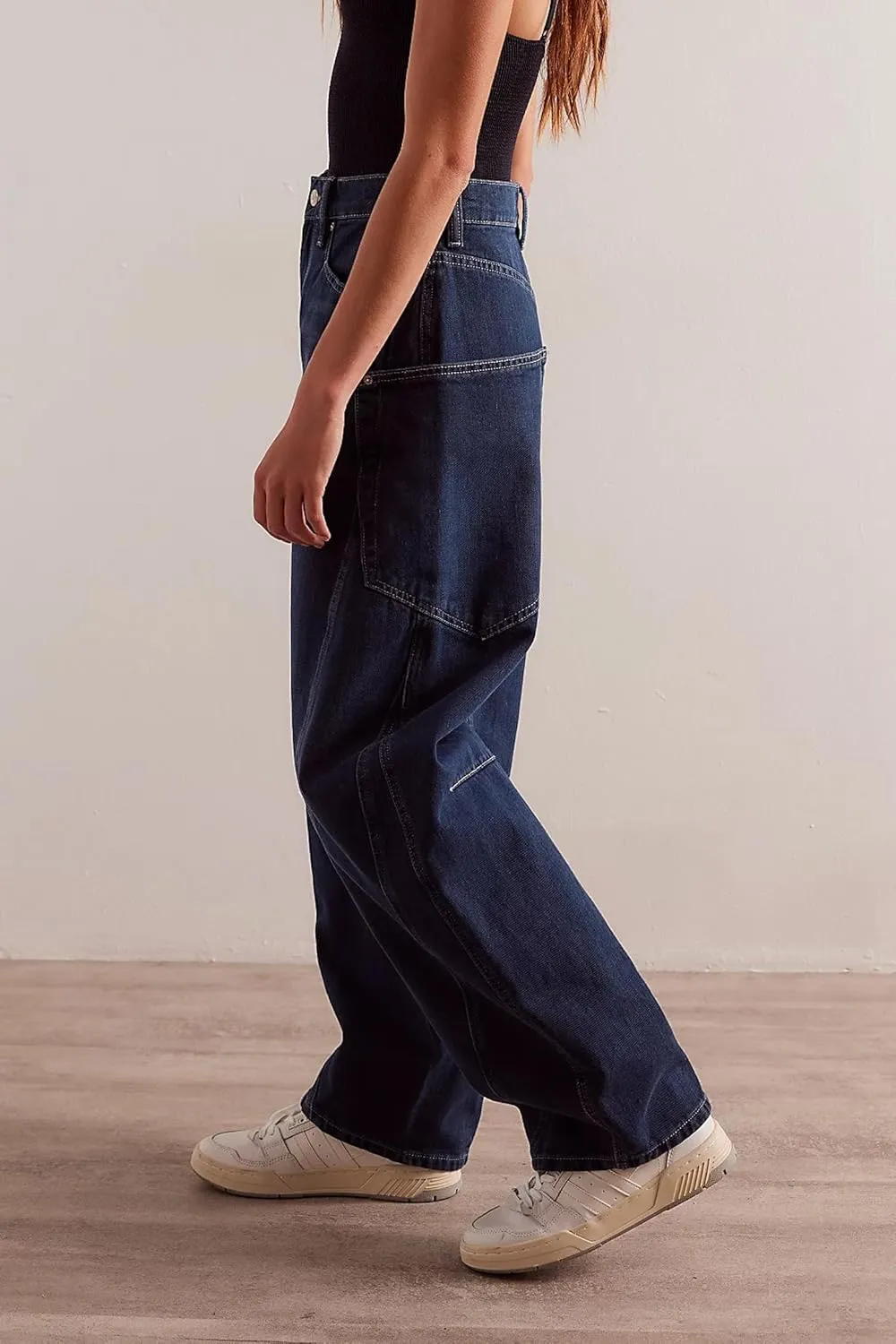 D-Sun Women's Barrel Jeans Wide Leg High Waist Denim Pants Baggy Casual Y2K Trousers Vintage with Large Side Pockets