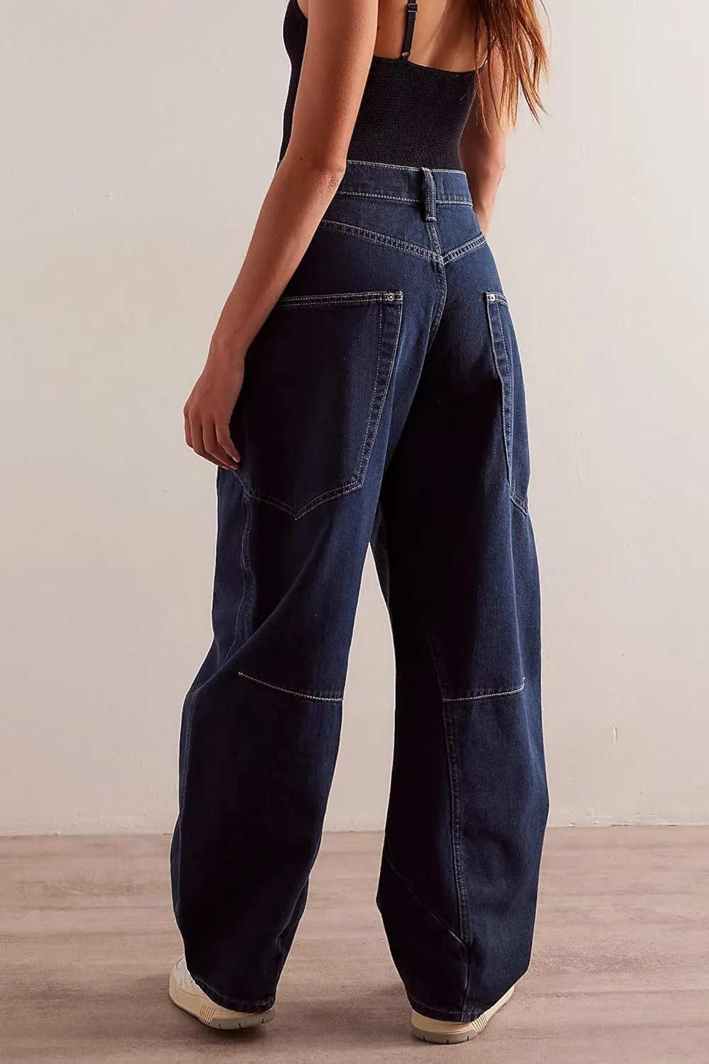 D-Sun Women's Barrel Jeans Wide Leg High Waist Denim Pants Baggy Casual Y2K Trousers Vintage with Large Side Pockets