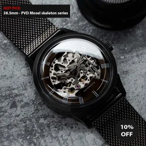 DIY Watchmaking Kit | Black 38.5mm Mosel - Brunette Skeleton vintage dress watch w/ Miyota 8N24