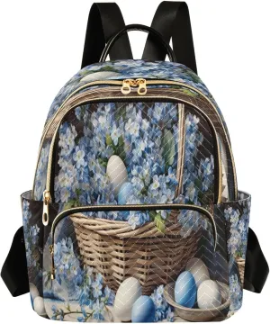Easter Blue Eggs Flowers Mini Backpack for Women Small Backpack Purse for Girls Quilted Daypack for Work Travel Daily Laptop Fashion Shoulder Purses Bags Back Pack for Teens College Bookbag