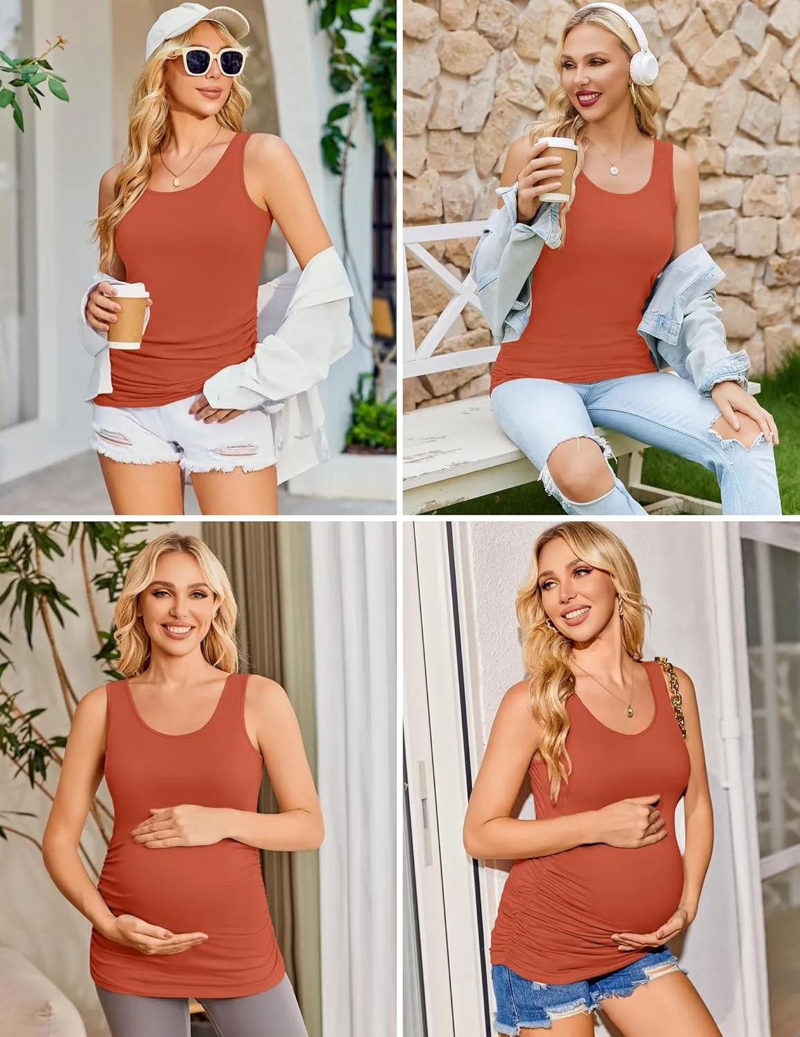 Ekouaer 3 Pack Women Maternity Tank Tops Ruch Side Basic Shirts Summer Postpartum Tops Sleeveless Pregnancy Workout Clothes