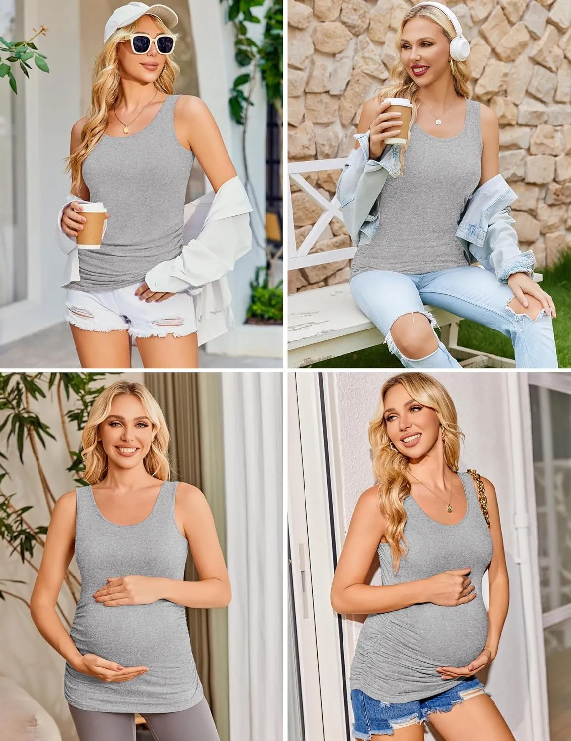 Ekouaer 3 Pack Women Maternity Tank Tops Ruch Side Basic Shirts Summer Postpartum Tops Sleeveless Pregnancy Workout Clothes