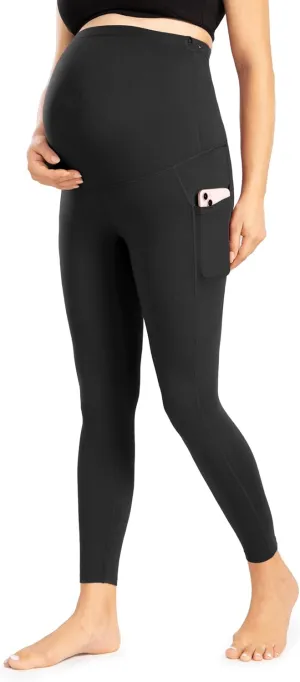 Enerful Women's Maternity Leggings Over The Belly with Pockets Pregnancy Pants Active Wear Workout Yoga Tights