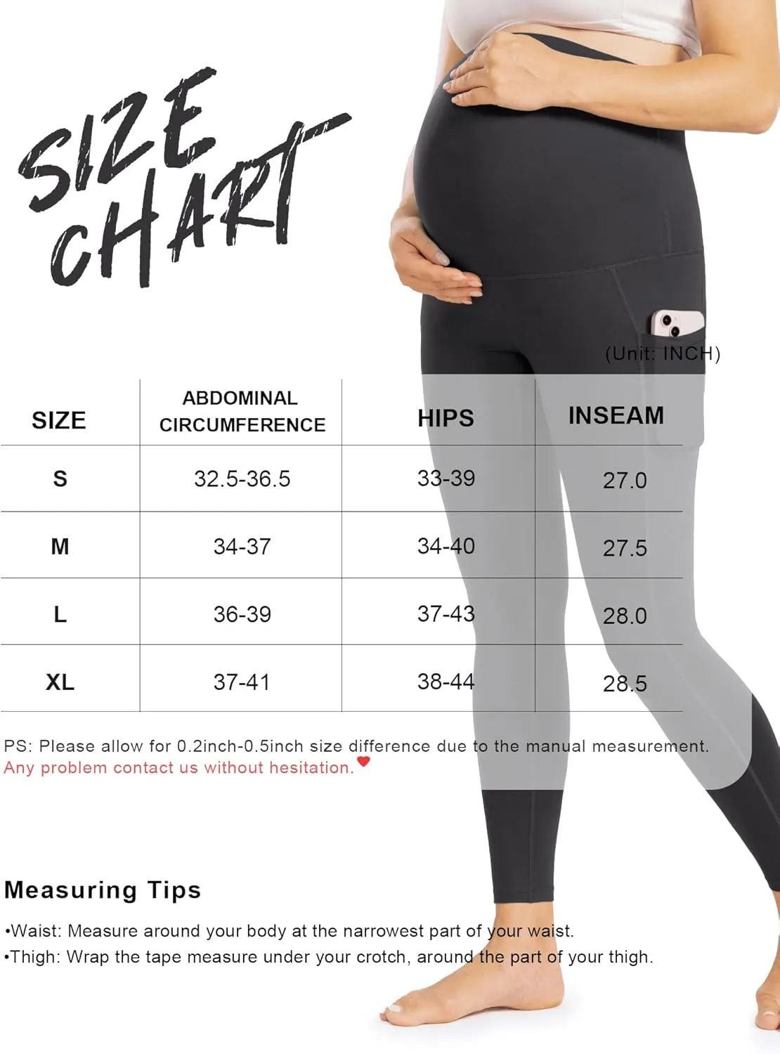 Enerful Women's Maternity Leggings Over The Belly with Pockets Pregnancy Pants Active Wear Workout Yoga Tights