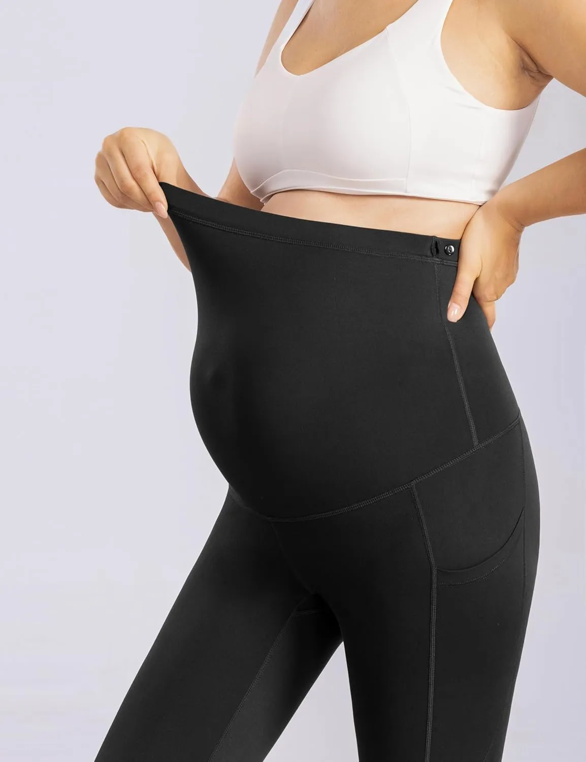 Enerful Women's Maternity Leggings Over The Belly with Pockets Pregnancy Pants Active Wear Workout Yoga Tights