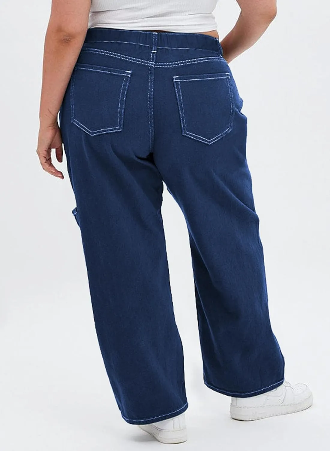 Eytino Womens Plus Size Cargo Pants High Waisted Stretch Wide Leg Baggy Pants Casual Trousers with Pockets(1X-5X)