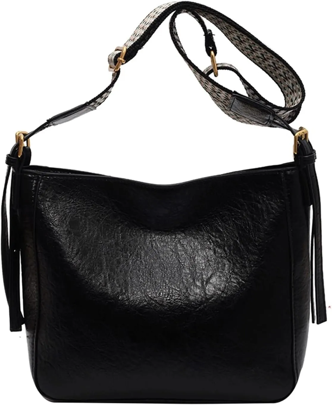 Fashion Luxury Crossbody Bags For Women Shoulder Handbags Vintage Simple Small Leather Bucket Crossbody Bags For Women(Black)