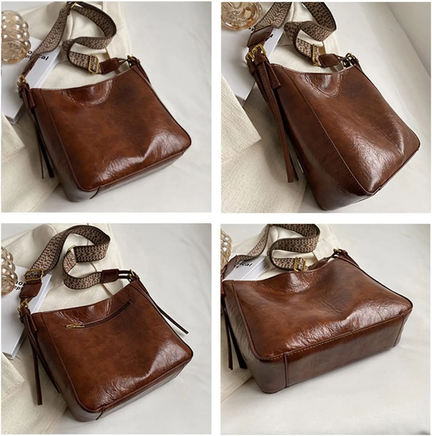 Fashion Luxury Crossbody Bags For Women Shoulder Handbags Vintage Simple Small Leather Bucket Crossbody Bags For Women(Black)