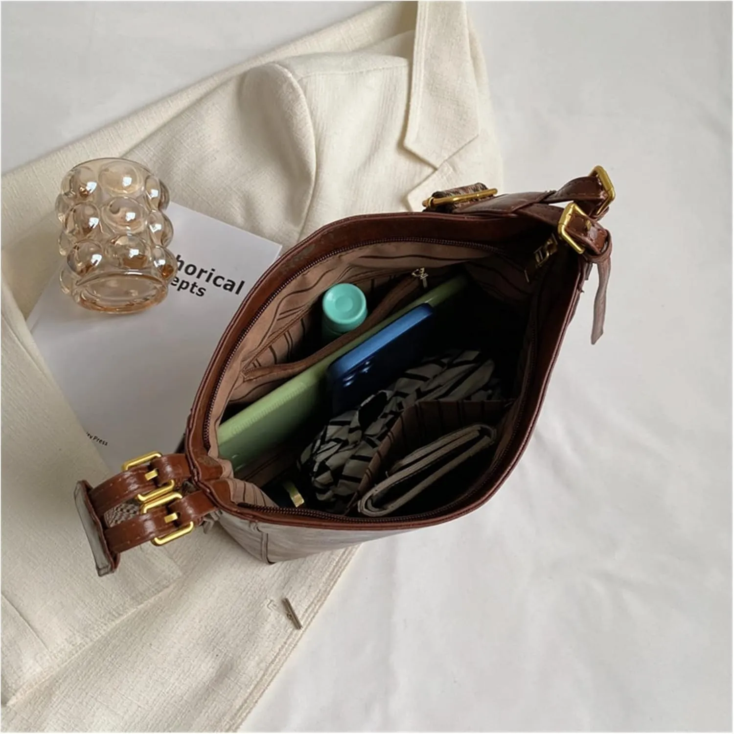 Fashion Luxury Crossbody Bags For Women Shoulder Handbags Vintage Simple Small Leather Bucket Crossbody Bags For Women(Black)