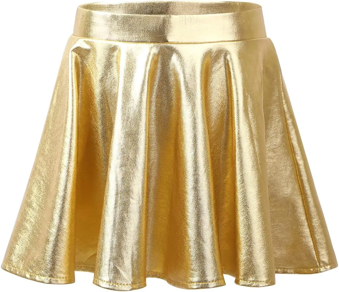 FEESHOW Girls Shiny Metallic Crop Tank Top with Pleated Skort Skirt Ballet Dance Jazz Hip Hop Performance Costumes