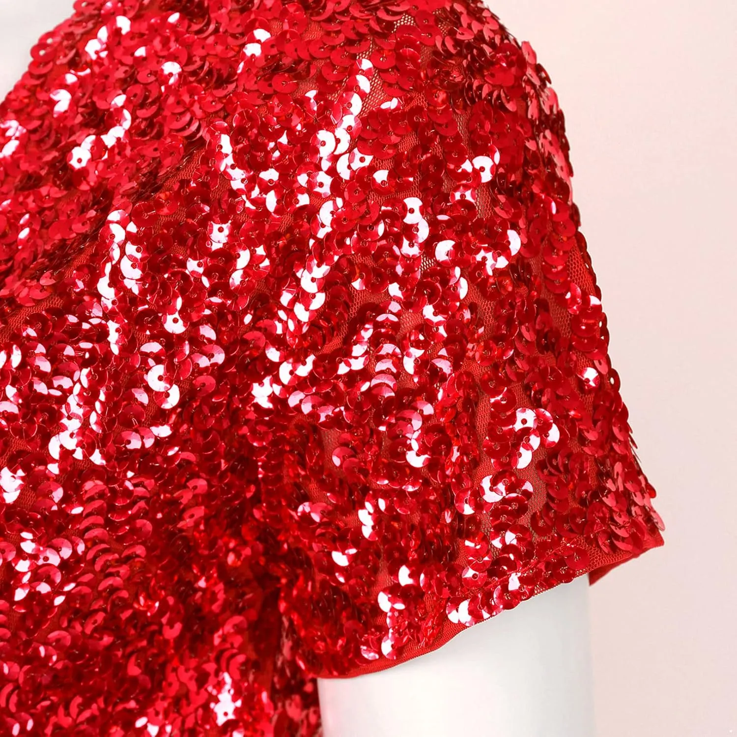 FEESHOW Women's Shiny Sequin Jacket Short Sleeve Open Front Cardigan Jacket Bolero Shrug Coat Tops