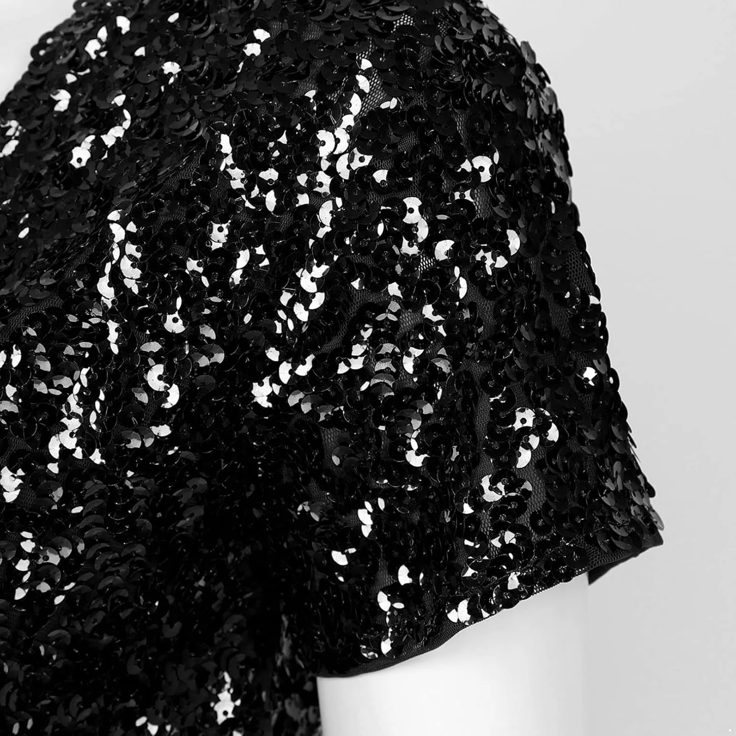 FEESHOW Women's Shiny Sequin Jacket Short Sleeve Open Front Cardigan Jacket Bolero Shrug Coat Tops