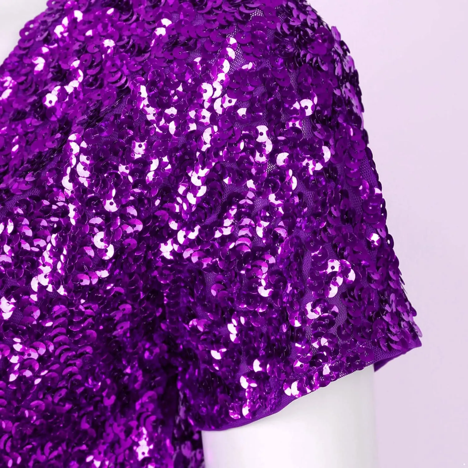 FEESHOW Women's Shiny Sequin Jacket Short Sleeve Open Front Cardigan Jacket Bolero Shrug Coat Tops