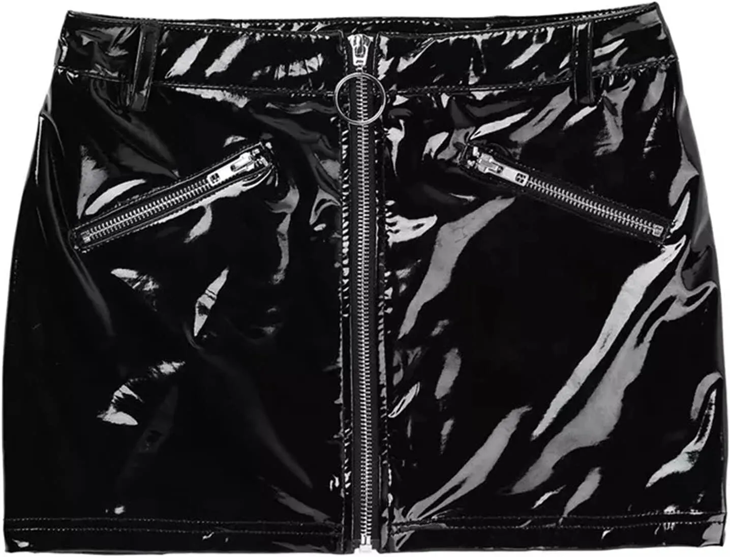 FEOYA Women Mini Leather Skirts Metallic Club Party Bodycon Skirt
