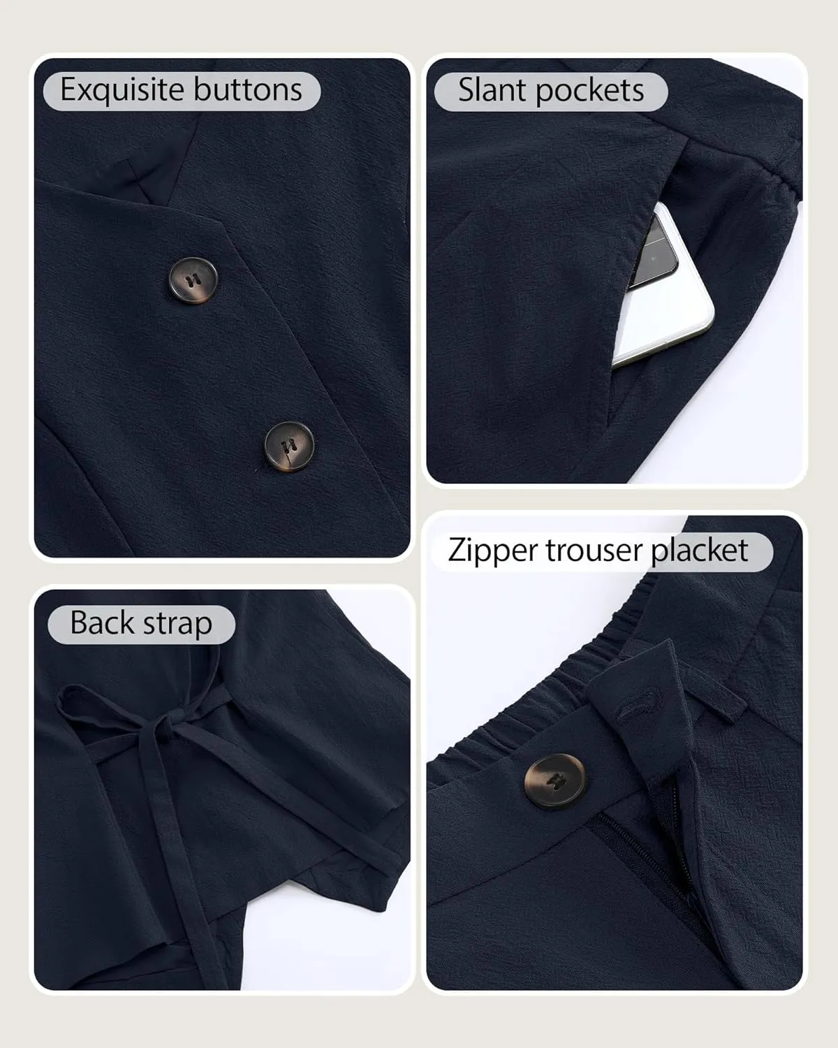 Ficerd Women's 2 Piece Outfits, Sleeveless Cotton Suit Vest and Wide Leg Pant Summer Business Casual Button V Neck Blazer Set