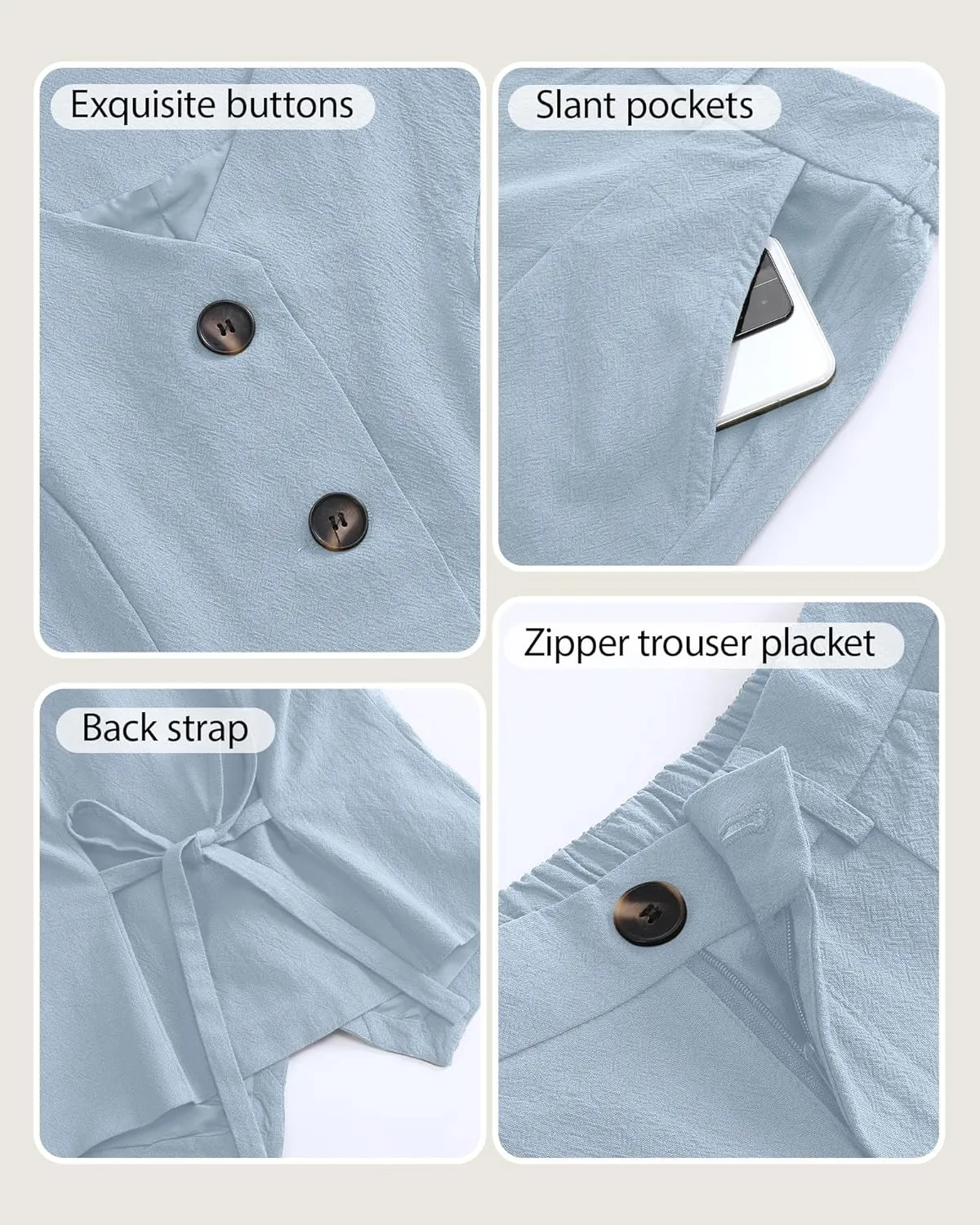 Ficerd Women's 2 Piece Outfits, Sleeveless Cotton Suit Vest and Wide Leg Pant Summer Business Casual Button V Neck Blazer Set