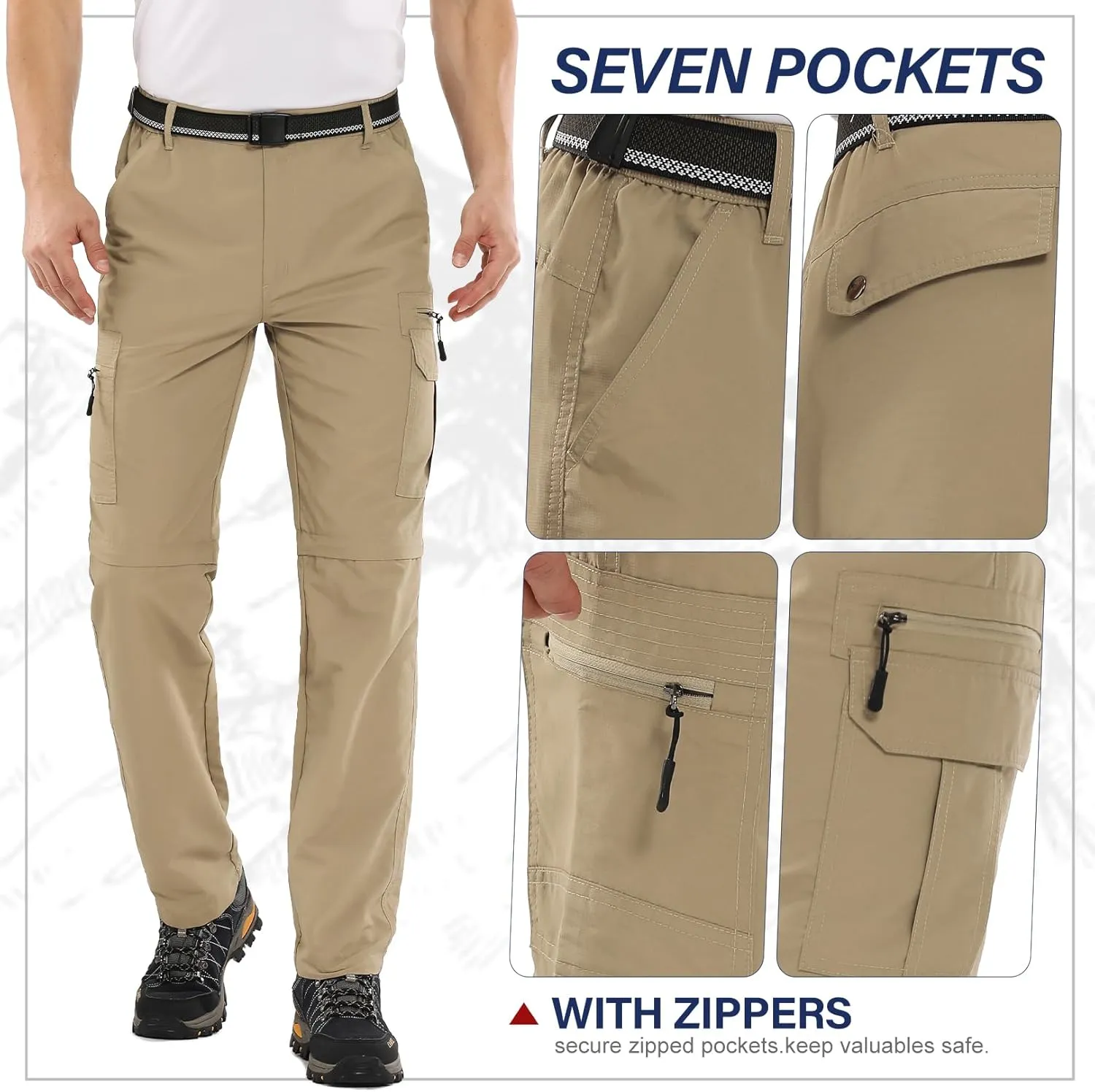 Fishing Hiking Pants for Men, Waterproof Convertible Quick Dry Pants for Wading, Lightweight Breathable