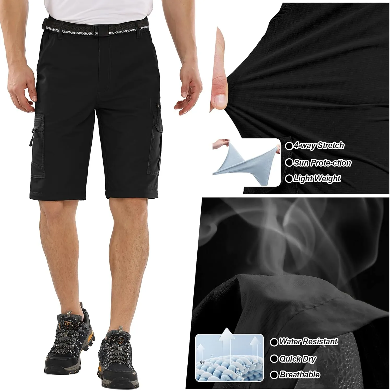 Fishing Hiking Pants for Men, Waterproof Convertible Quick Dry Pants for Wading, Lightweight Breathable