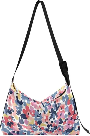 Floral Colorful Scatter Flowers Hobo Leather Purses for Women Large Crossbody Purses Floral Print Women Hobo Handbags
