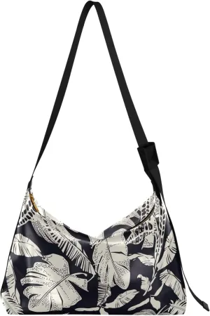 Floral Leafs Animal Print Ladies Leather Purses Hobo Large Crossbody Purses Unique Leaf Print Women Shoulder Hobo Bag