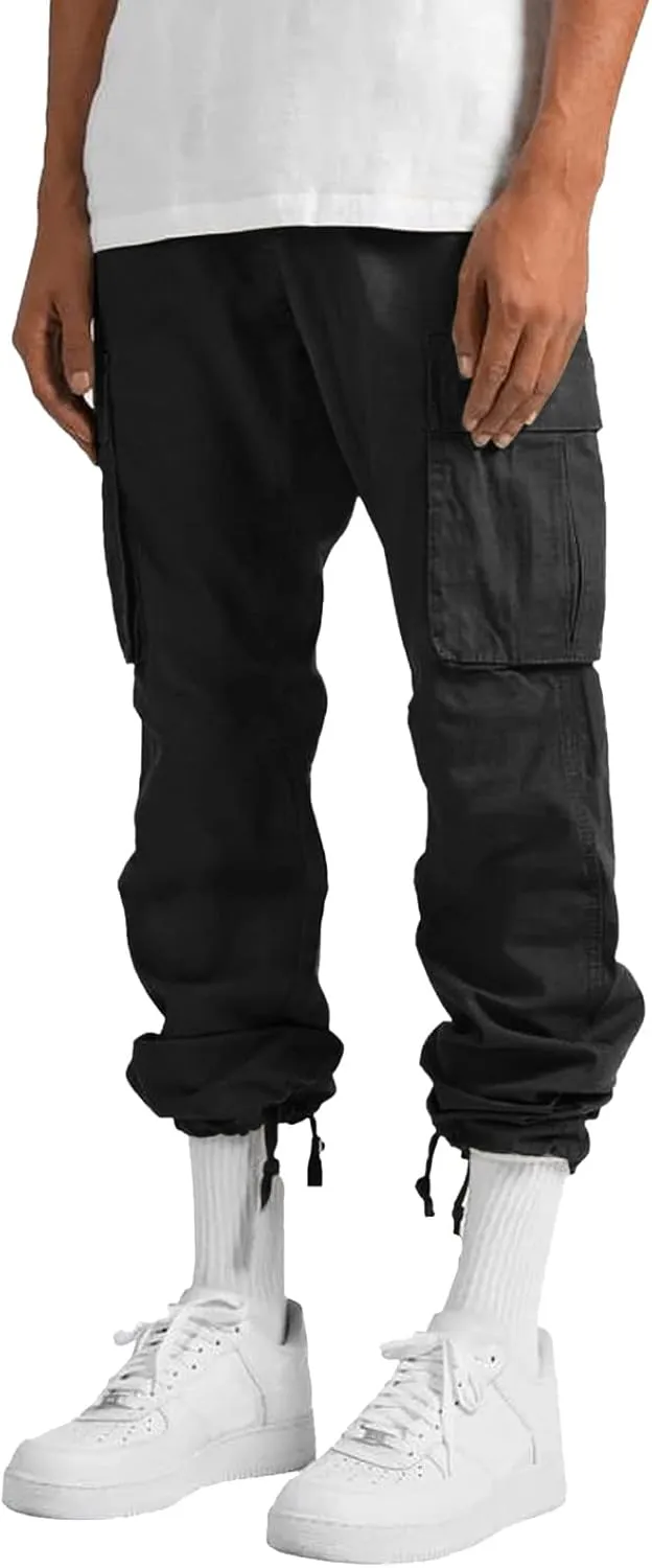 FZVYD Mens Slacks Slim Fit Mens Joggers Cargo Pants Fashion Casual Sweatpants Work Pants Drawstring Loose Trousers Pockets