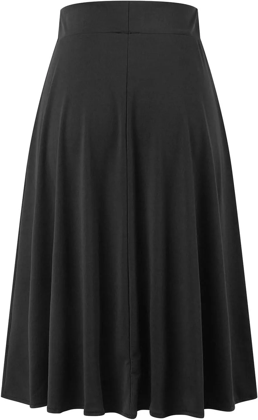 FZVYD Womens Midi Skirts Solid Summer Skirt Plus Size Casual Skirts A Line Maxi Skirt Comfy Stretch Skirt Below Knee Skirts