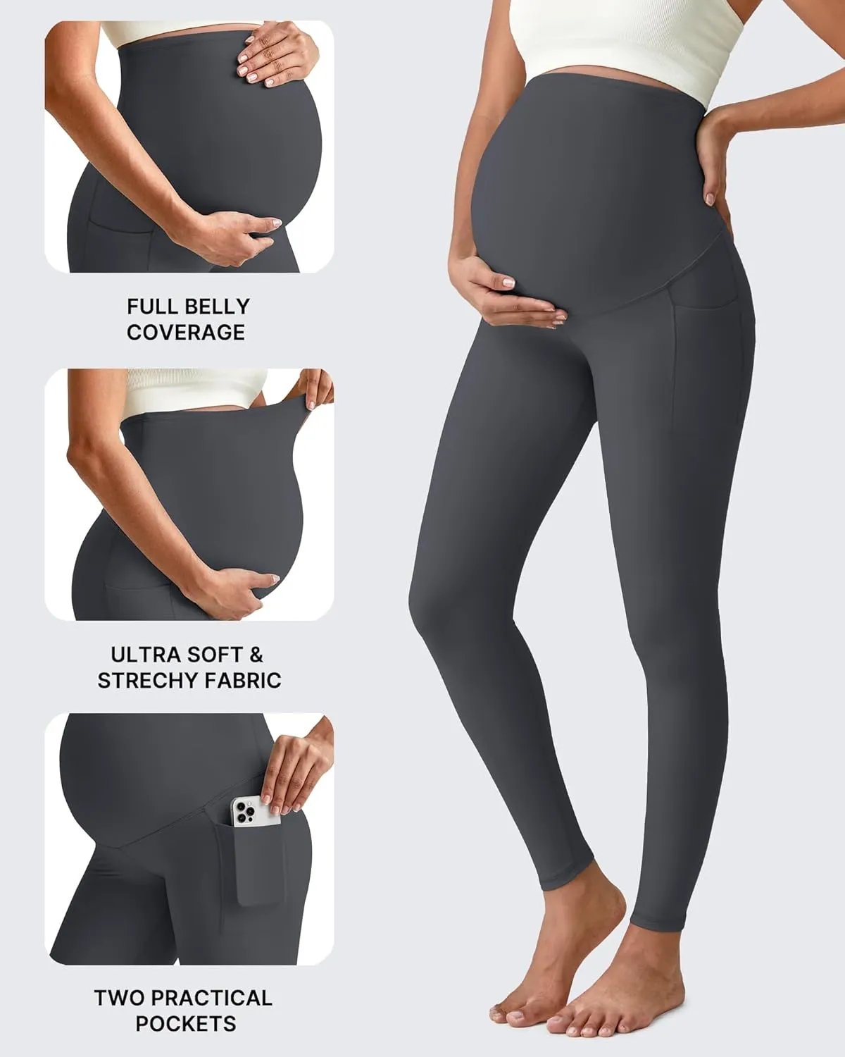 G4Free BareFeel Maternity Leggings with Pockets Over The Belly Stretchy Workout Yoga Pregnancy Pants Lounge