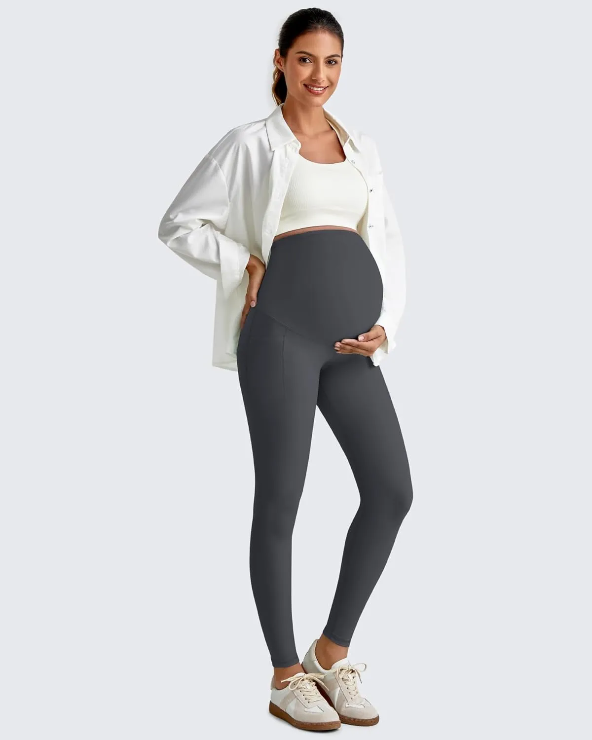 G4Free BareFeel Maternity Leggings with Pockets Over The Belly Stretchy Workout Yoga Pregnancy Pants Lounge