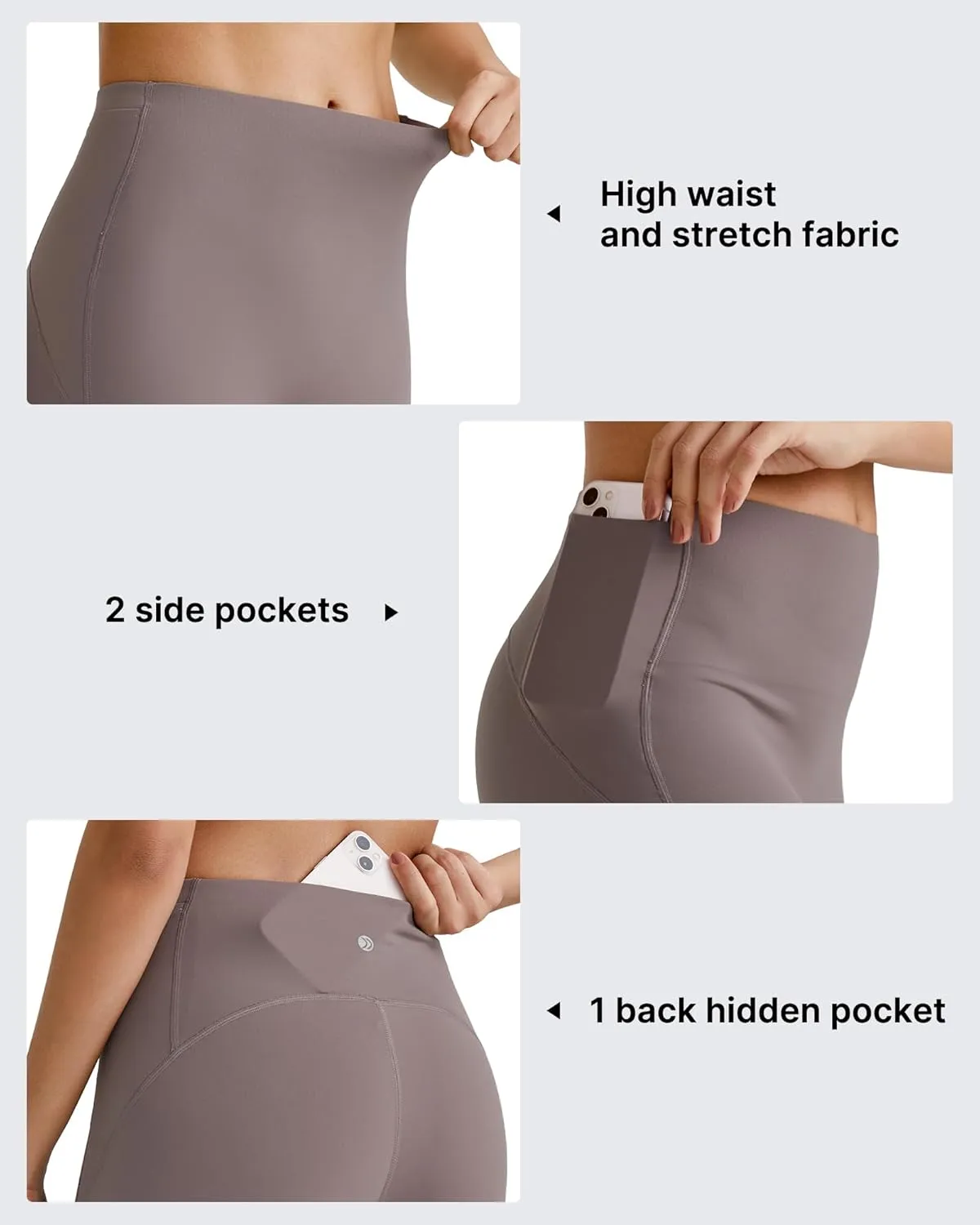G4Free BareFeel Yoga Pants for Women Seamless Waistband Yoga Leggings Workout Biker Leggings with Pockets 25" 27" 29"