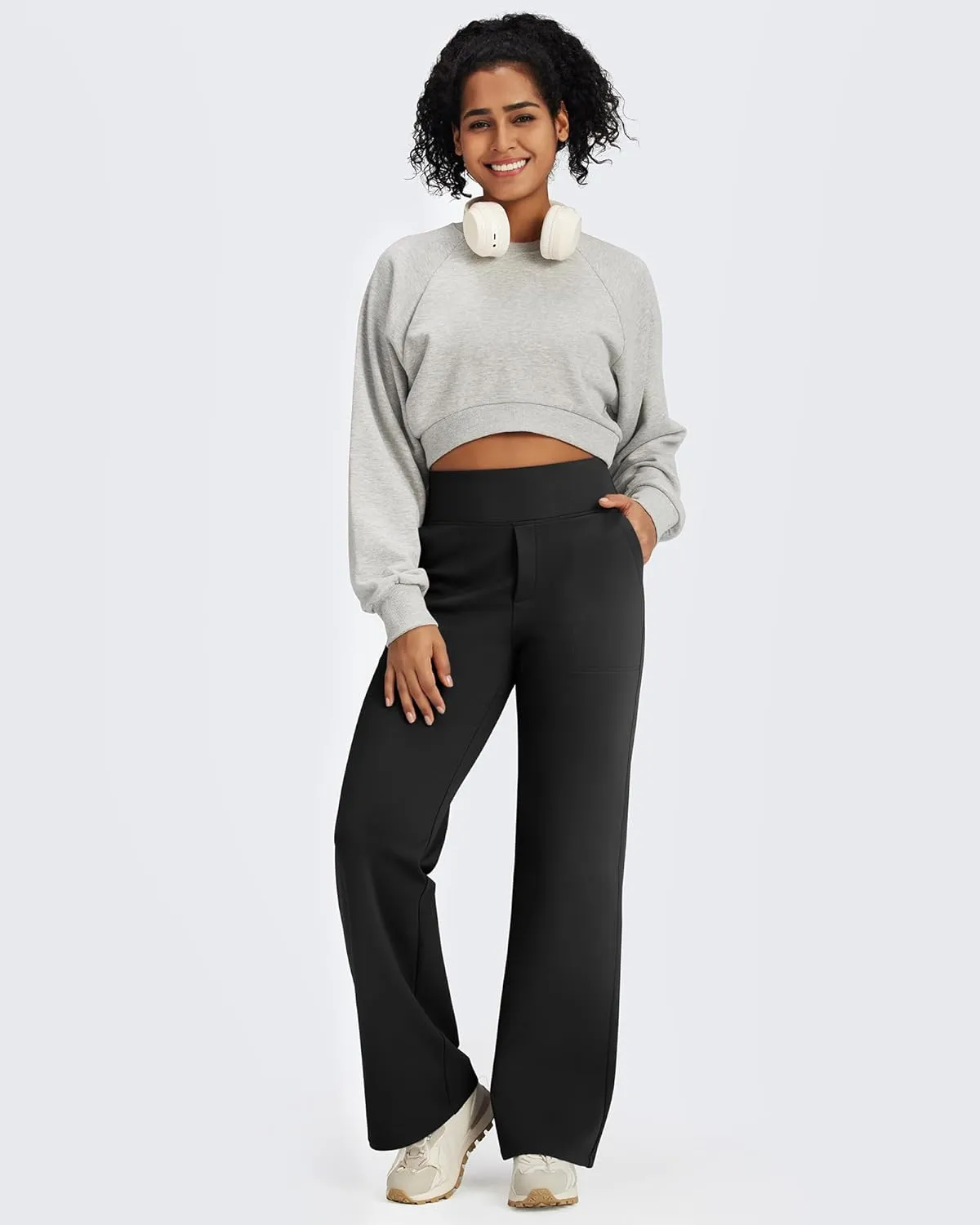 G4Free Fleece Lined Pants Women High Waisted Wide Leg Pants Winter Warm Thermal Sweatpants with Pockets 29"/31"/33"