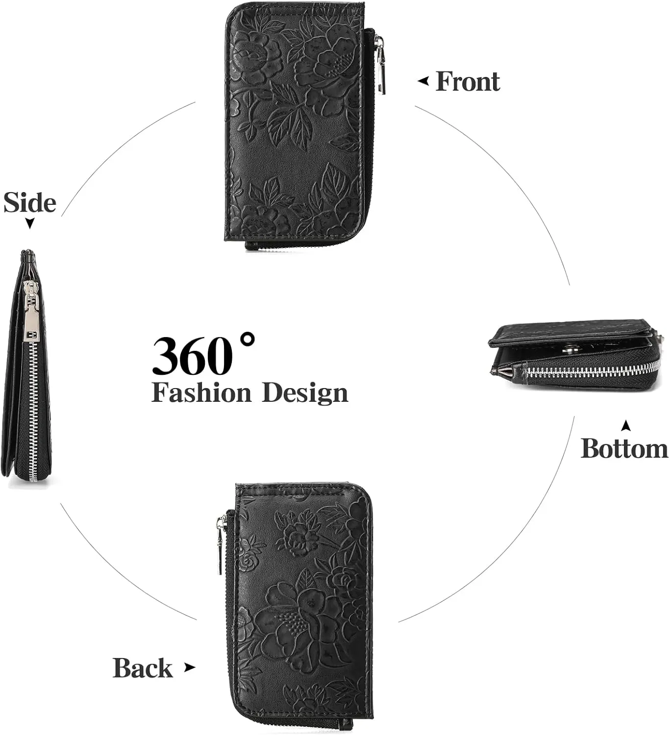 GAEKEAO Small Credit Card Holder Wallet for Women RFID Leather Slim Wristlet Keychain Wallets With Zipper Pocket