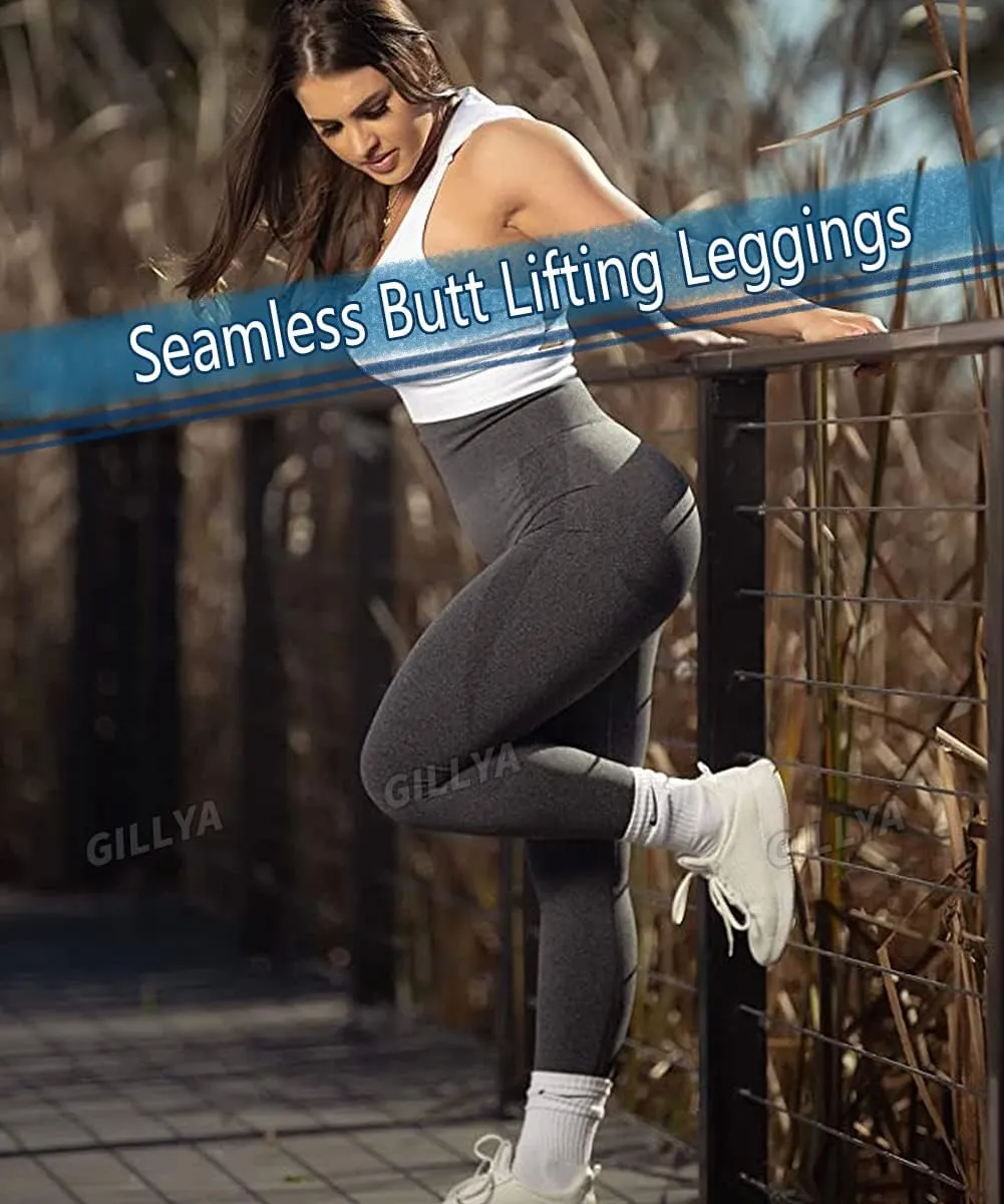 GILLYA Butt Lift Yoga Pants Seamless Ruched Butt Leggings Butt Lift Textured Anti-Cellulite Booty Lifting TIK Tok Leggings