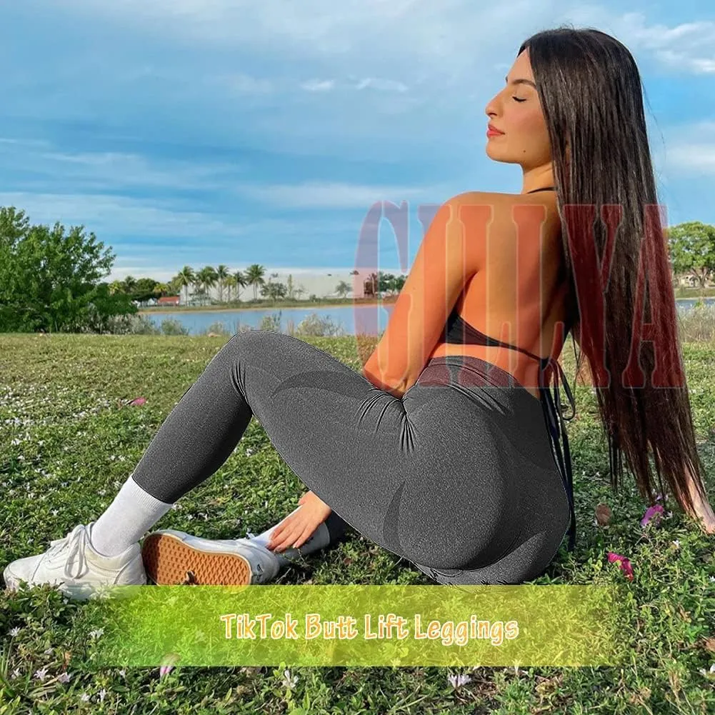 GILLYA Butt Lift Yoga Pants Seamless Ruched Butt Leggings Butt Lift Textured Anti-Cellulite Booty Lifting TIK Tok Leggings
