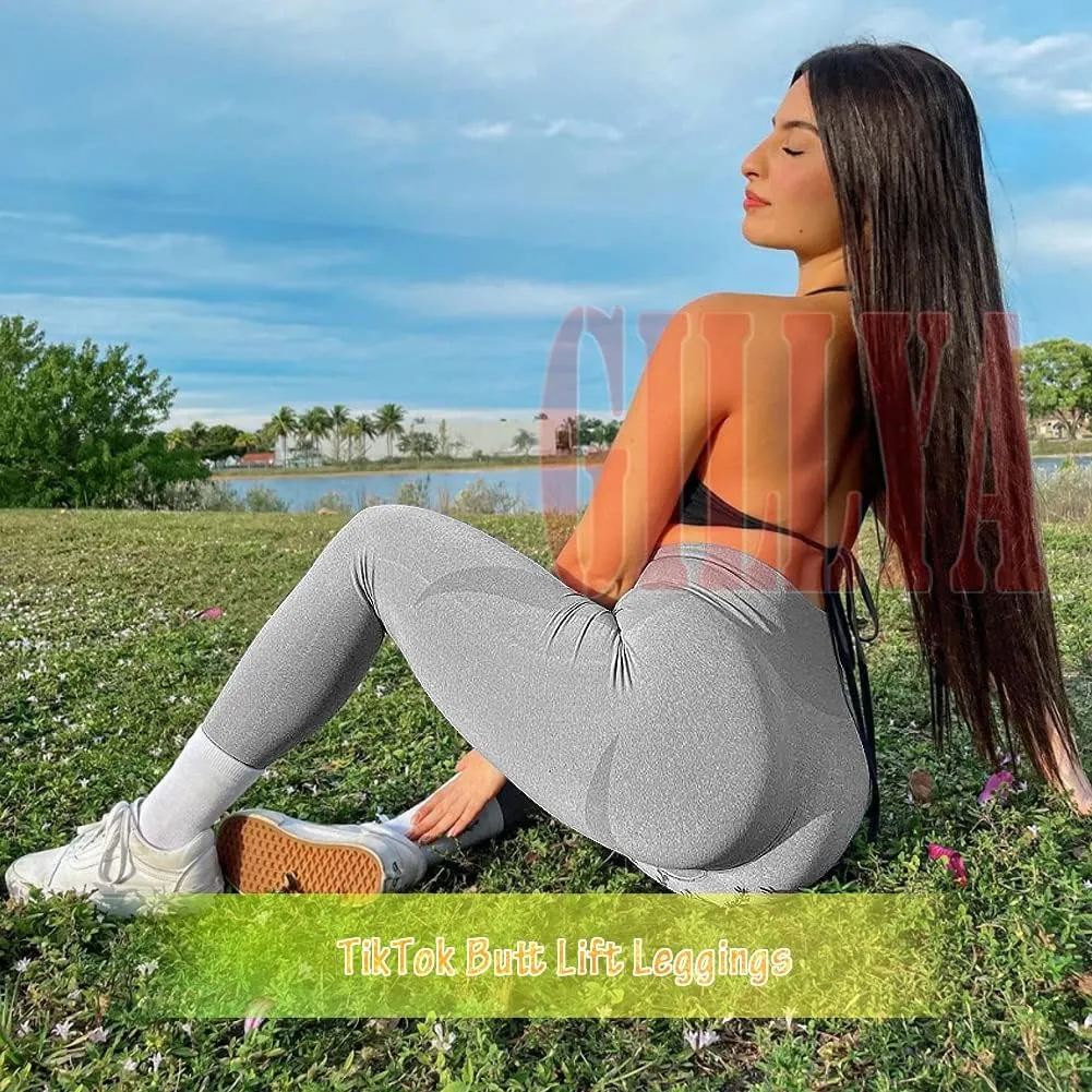 GILLYA Butt Lift Yoga Pants Seamless Ruched Butt Leggings Butt Lift Textured Anti-Cellulite Booty Lifting TIK Tok Leggings