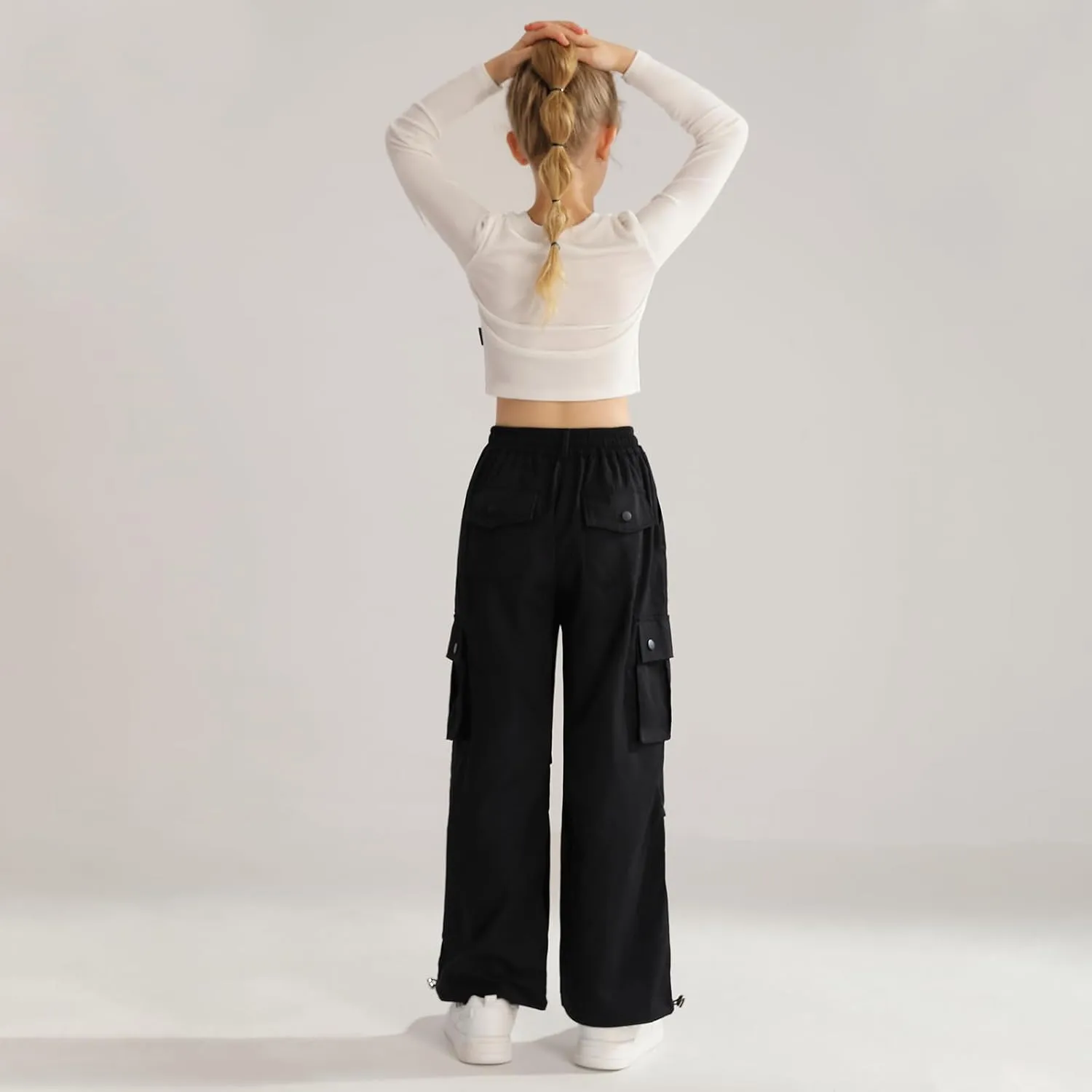 Girls Cargo Jogger Pants Parachute Pants with Elastic Waist and Pockets Cargo Trousers for Teens Girls 7-14 Years