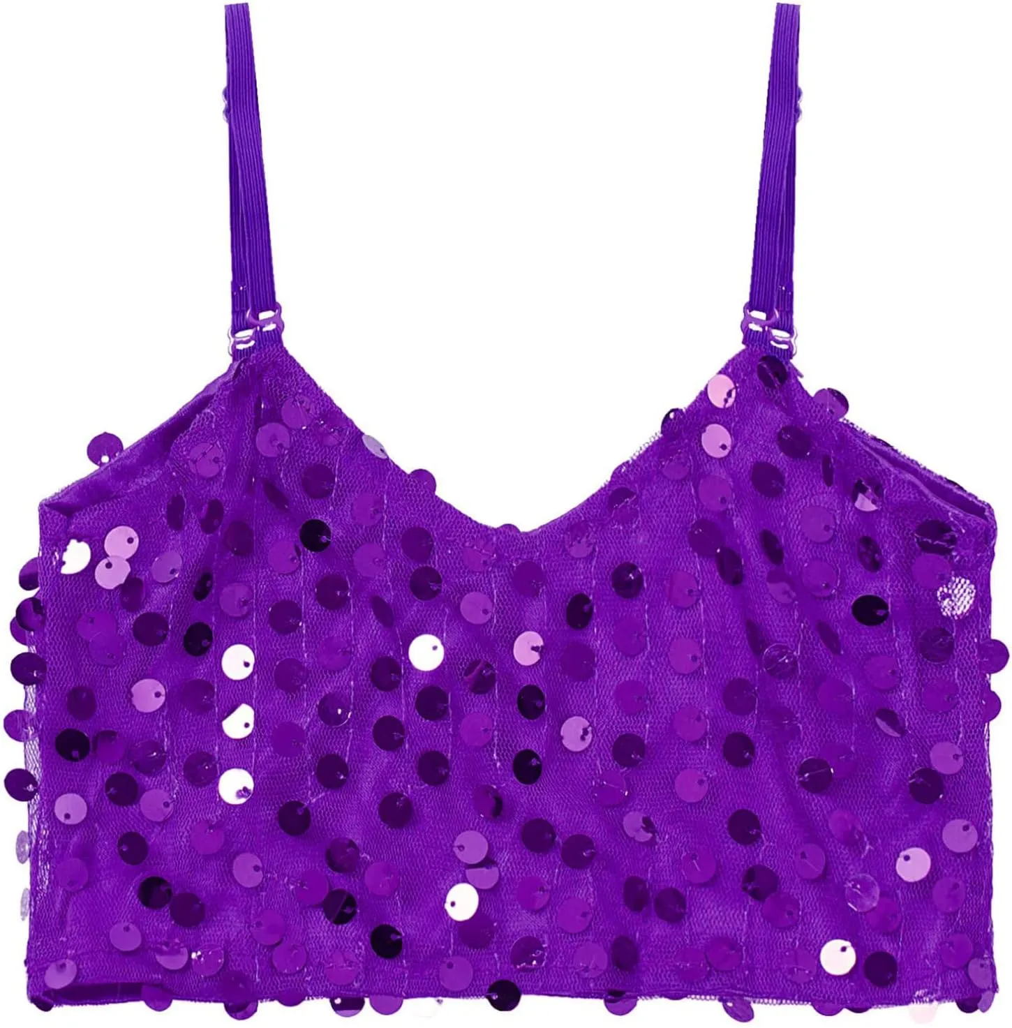 Girls Sequins V Neck Dance Tops Straps Jazz Latin Hip Hop Modern Dance Bra Vest Shirt Stage Performance Costume