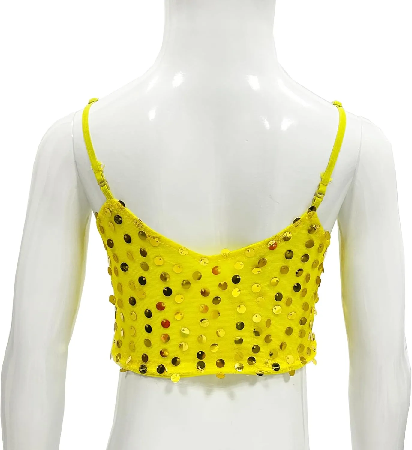 Girls Sequins V Neck Dance Tops Straps Jazz Latin Hip Hop Modern Dance Bra Vest Shirt Stage Performance Costume