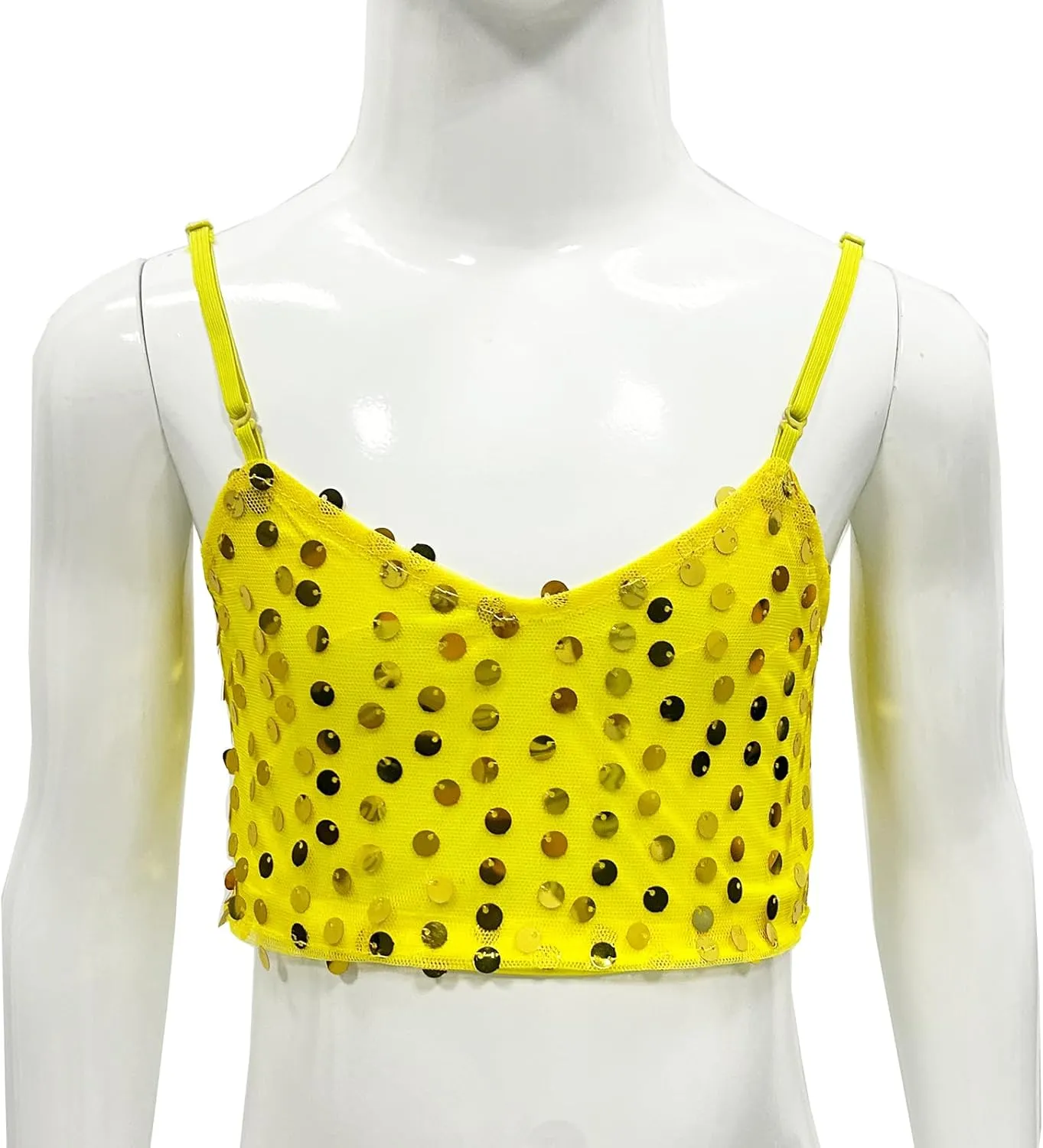 Girls Sequins V Neck Dance Tops Straps Jazz Latin Hip Hop Modern Dance Bra Vest Shirt Stage Performance Costume