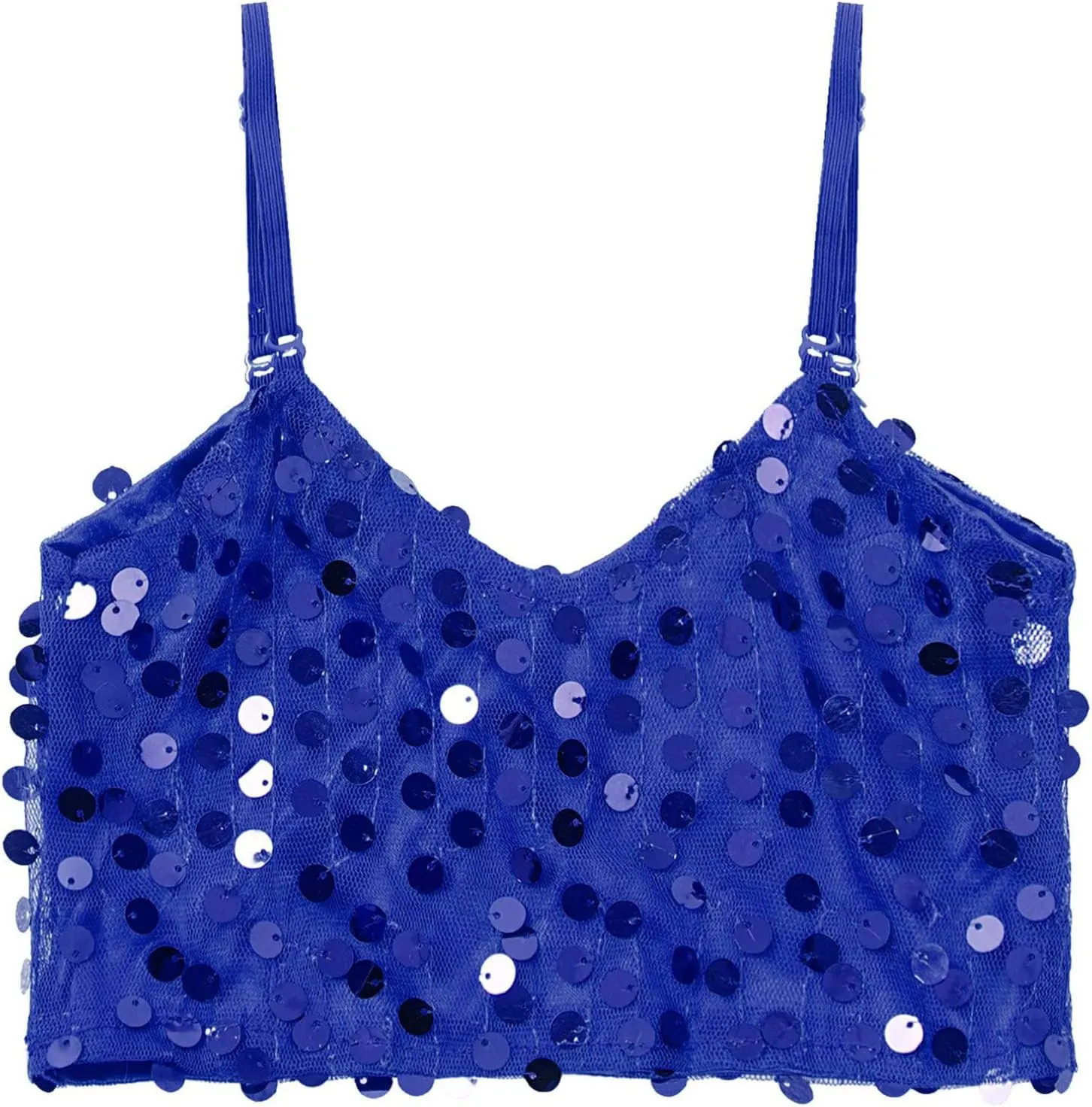 Girls Sequins V Neck Dance Tops Straps Jazz Latin Hip Hop Modern Dance Bra Vest Shirt Stage Performance Costume