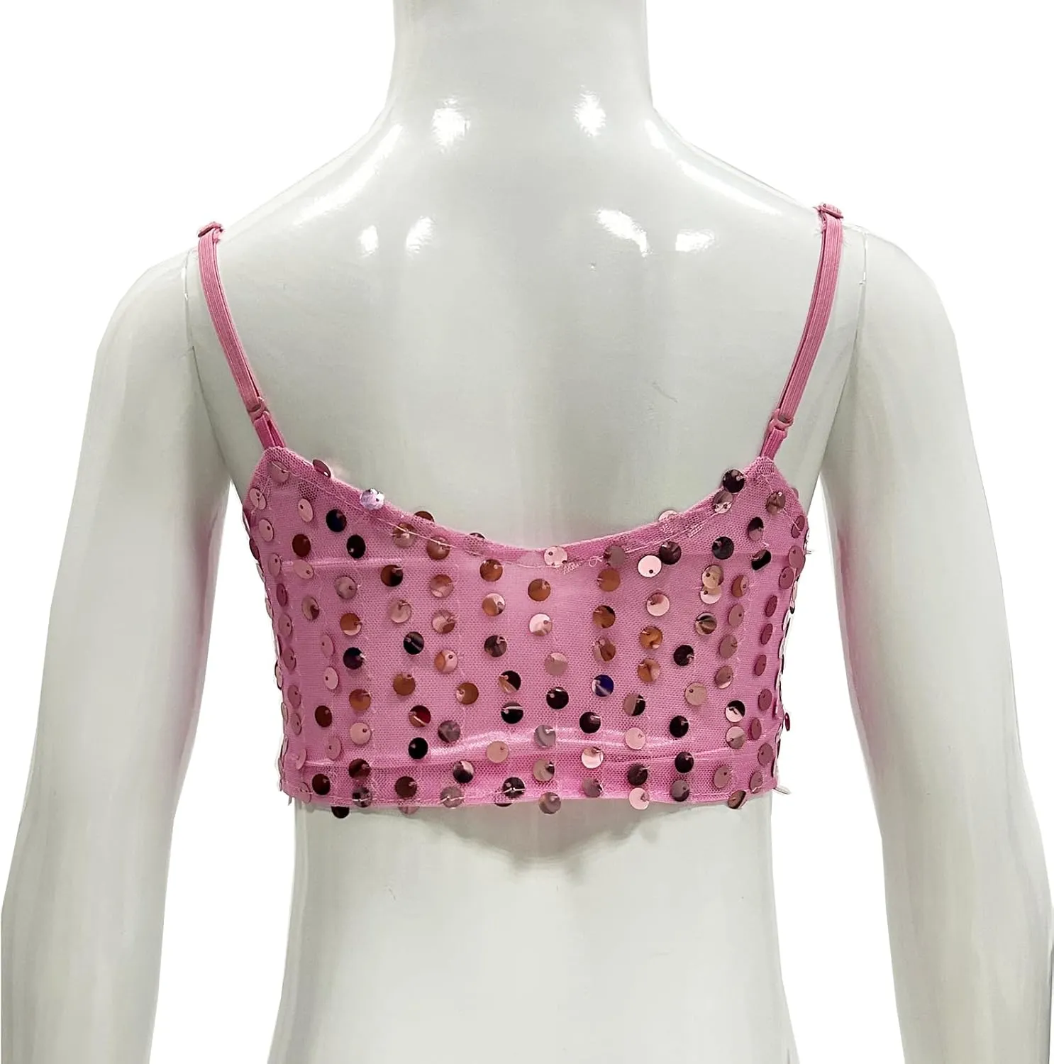 Girls Sequins V Neck Dance Tops Straps Jazz Latin Hip Hop Modern Dance Bra Vest Shirt Stage Performance Costume