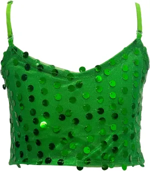 Girls Sequins V Neck Dance Tops Straps Jazz Latin Hip Hop Modern Dance Bra Vest Shirt Stage Performance Costume