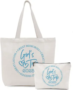 Girls Trip Gifts Favors, 2025 Travel Makeup Bag Tote Bag, Vacation Weekender Bags for Women Friend Sisters, Girls Weekend Gifts Bachelorette Party Friendship Gifts Shopping Bags Cosmetic Bag