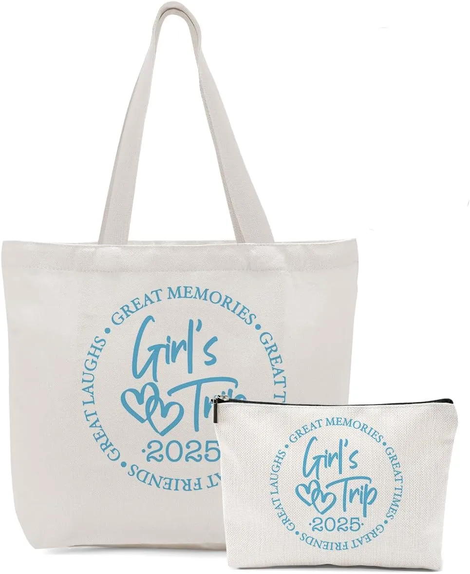 Girls Trip Gifts Favors, 2025 Travel Makeup Bag Tote Bag, Vacation Weekender Bags for Women Friend Sisters, Girls Weekend Gifts Bachelorette Party Friendship Gifts Shopping Bags Cosmetic Bag