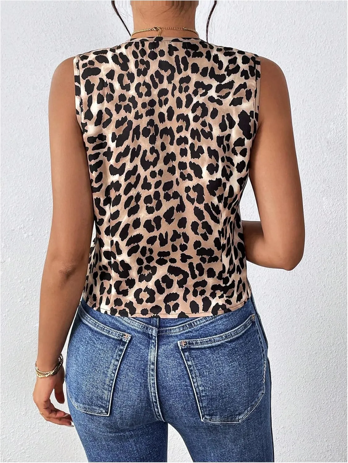 GORGLITTER Women's Striped Blazer Vest Button Up Sleeveless Vest Waistcoat