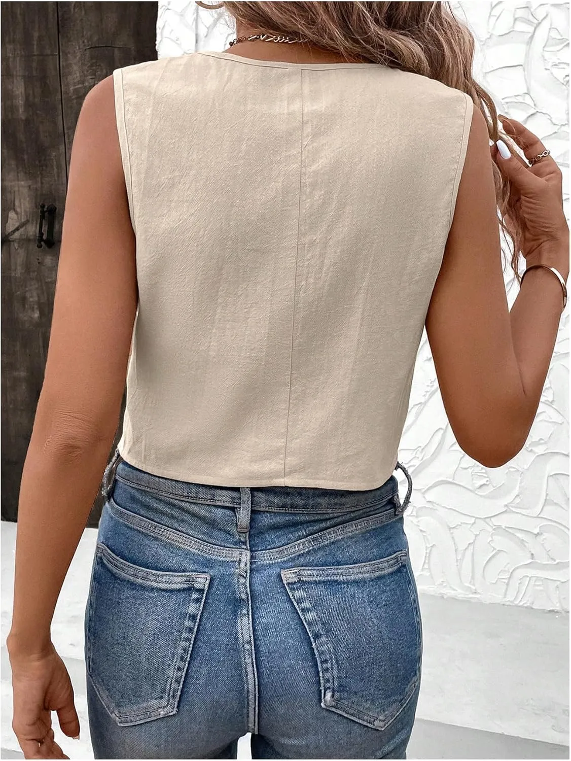 GORGLITTER Women's Striped Blazer Vest Button Up Sleeveless Vest Waistcoat