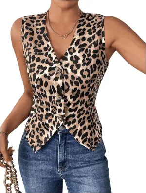 GORGLITTER Women's Striped Blazer Vest Button Up Sleeveless Vest Waistcoat